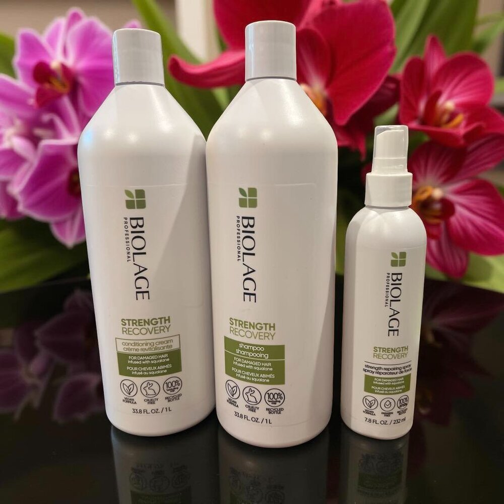 Biolage Strength Recovery Shampoo Conditioner 33.8 oz & Repairing Spray 7.8 oz